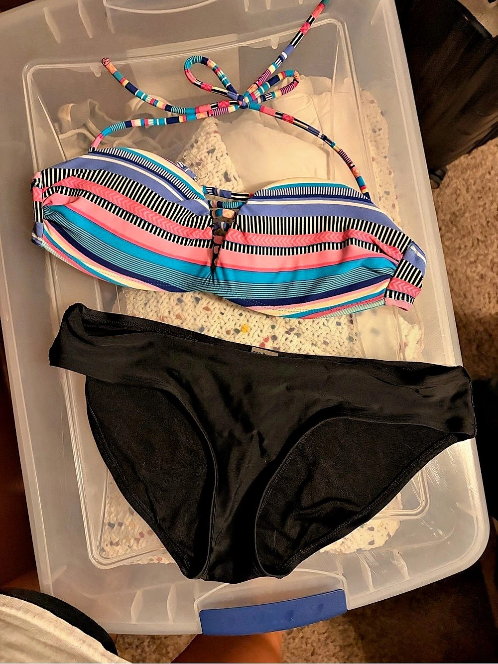 Old Navy black bottom and no boundaries Striped Bikini top